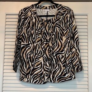 Charter Club Black, White and Tan Zebra Print Unlined Jacket, Size Large